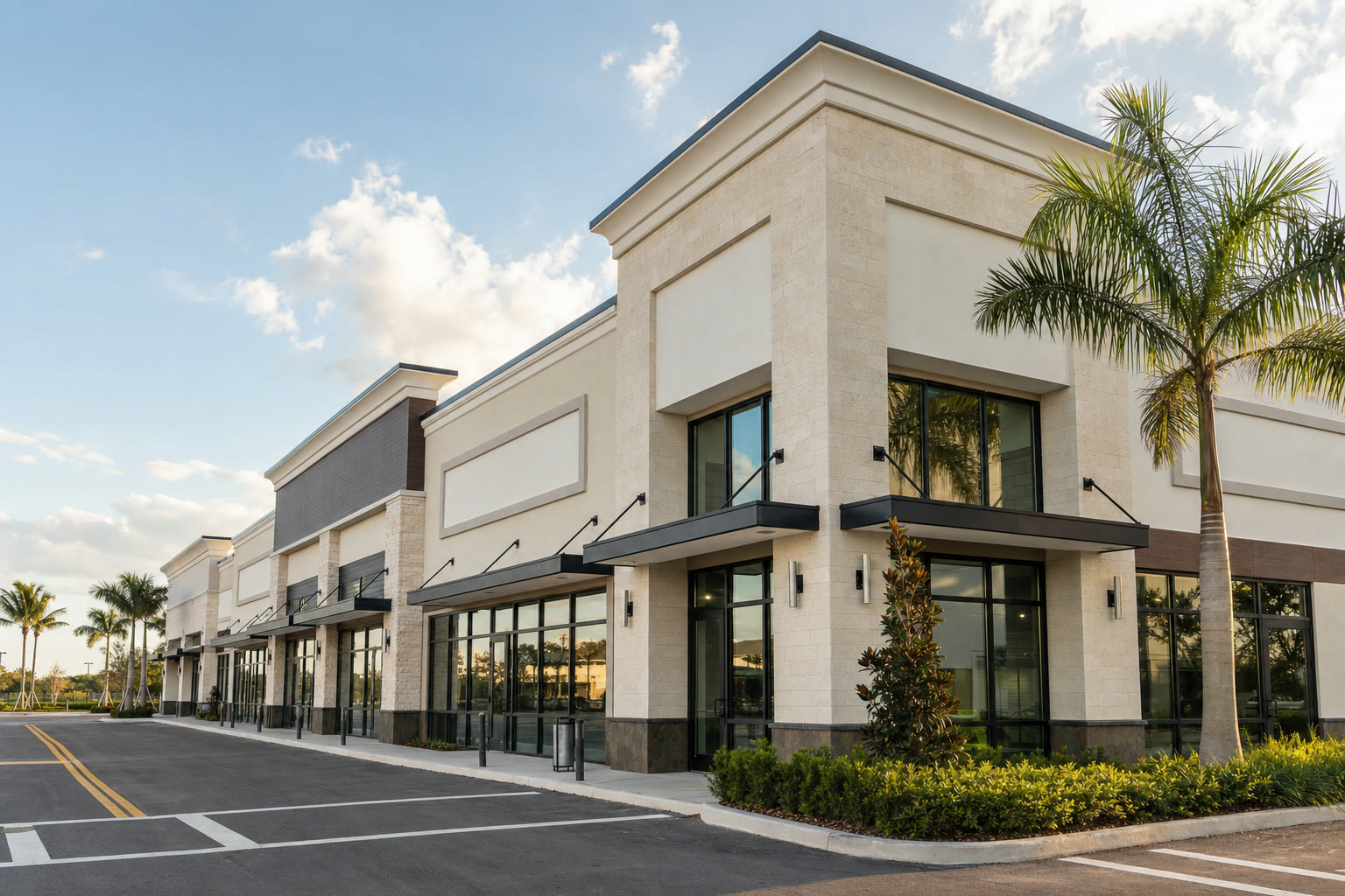 Newly built commercial storefront retail building constructed by Ascend Development & Construction